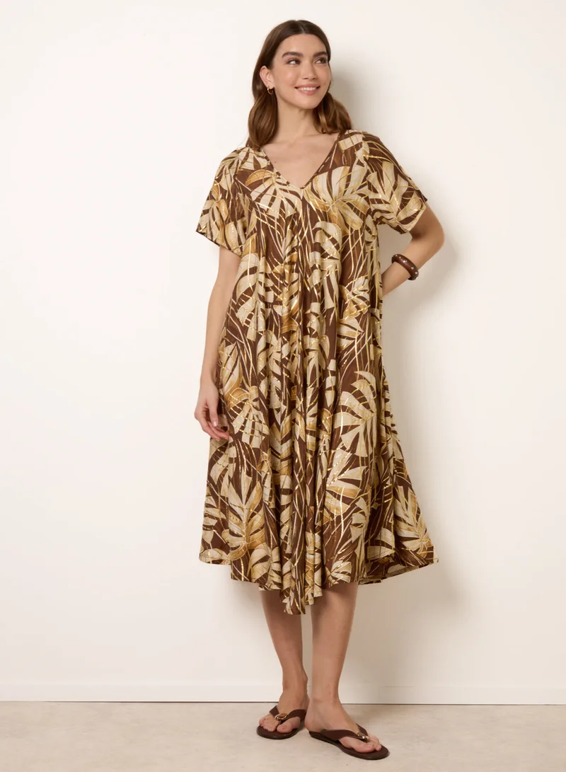 بلو فانيلا Topical Print Kimono Style Oversized Dress